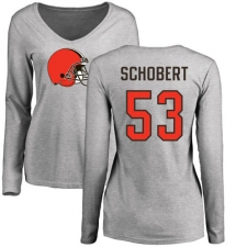 NFL Women's Nike Cleveland Browns #53 Joe Schobert Ash Name & Number Logo Long Sleeve T-Shirt