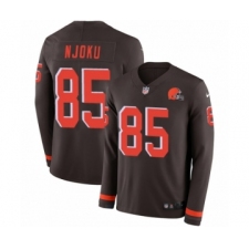 Men's Nike Cleveland Browns #85 David Njoku Limited Brown Therma Long Sleeve NFL Jersey