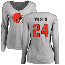 NFL Women's Nike Cleveland Browns #24 Howard Wilson Ash Name & Number Logo Long Sleeve T-Shirt