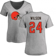 NFL Women's Nike Cleveland Browns #24 Howard Wilson Ash Name & Number Logo T-Shirt