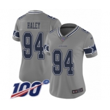 Women's Dallas Cowboys #94 Charles Haley Limited Gray Inverted Legend 100th Season Football Jersey
