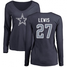 NFL Women's Nike Dallas Cowboys #27 Jourdan Lewis Navy Blue Name & Number Logo Slim Fit Long Sleeve T-Shirt