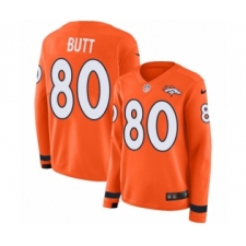 Women's Nike Denver Broncos #80 Jake Butt Limited Orange Therma Long Sleeve NFL Jersey
