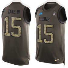 Men's Nike Detroit Lions #15 Golden Tate III Limited Green Salute to Service Tank Top NFL Jersey