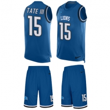Men's Nike Detroit Lions #15 Golden Tate III Limited Light Blue Tank Top Suit NFL Jersey