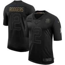 Men's Green Bay Packers #12 Aaron Rodgers Black Nike 2020 Salute To Service Limited Jersey