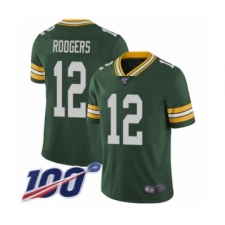 Men's Green Bay Packers #12 Aaron Rodgers Green Team Color Vapor Untouchable Limited Player 100th Season Football Jersey