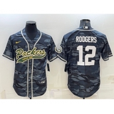 Men's Green Bay Packers #12 Aaron Rodgers Grey Camo With Patch Cool Base Stitched Baseball Jersey