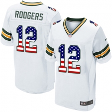 Men's Nike Green Bay Packers #12 Aaron Rodgers Elite White Road USA Flag Fashion NFL Jersey