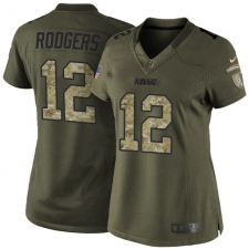 Women's Nike Green Bay Packers #12 Aaron Rodgers Elite Green Salute to Service NFL Jersey