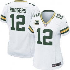 Women's Nike Green Bay Packers #12 Aaron Rodgers Elite White C Patch NFL Jersey