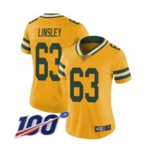 Women's Green Bay Packers #63 Corey Linsley Limited Gold Rush Vapor Untouchable 100th Season Football Jersey