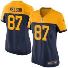 Women's Nike Green Bay Packers #87 Jordy Nelson Elite Navy Blue Alternate NFL Jersey