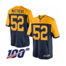 Men's Green Bay Packers #52 Clay Matthews Limited Navy Blue Alternate 100th Season Football Jersey