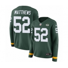 Women's Nike Green Bay Packers #52 Clay Matthews Limited Green Therma Long Sleeve NFL Jersey