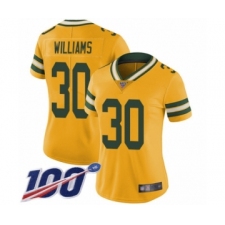 Women's Green Bay Packers #30 Jamaal Williams Limited Gold Rush Vapor Untouchable 100th Season Football Jersey