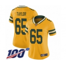 Women's Green Bay Packers #65 Lane Taylor Limited Gold Rush Vapor Untouchable 100th Season Football Jersey