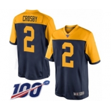 Men's Green Bay Packers #2 Mason Crosby Limited Navy Blue Alternate 100th Season Football Jersey