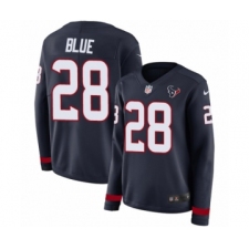 Women's Nike Houston Texans #28 Alfred Blue Limited Navy Blue Therma Long Sleeve NFL Jersey