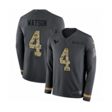 Men's Nike Houston Texans #4 Deshaun Watson Limited Black Salute to Service Therma Long Sleeve NFL Jersey