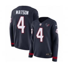 Women's Nike Houston Texans #4 Deshaun Watson Limited Navy Blue Therma Long Sleeve NFL Jersey