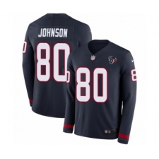 Men's Nike Houston Texans #80 Andre Johnson Limited Navy Blue Therma Long Sleeve NFL Jersey