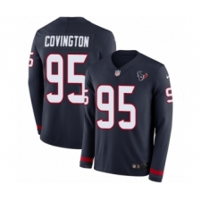 Youth Nike Houston Texans #95 Christian Covington Limited Navy Blue Therma Long Sleeve NFL Jersey
