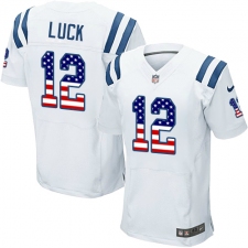 Men's Nike Indianapolis Colts #12 Andrew Luck Elite White Road USA Flag Fashion NFL Jersey