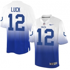 Men's Nike Indianapolis Colts #12 Andrew Luck Elite White/Royal Blue Fadeaway NFL Jersey