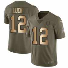 Youth Nike Indianapolis Colts #12 Andrew Luck Limited Olive/Gold 2017 Salute to Service NFL Jersey