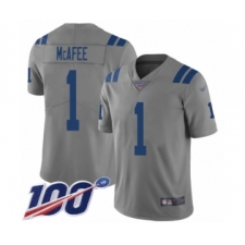 Men's Indianapolis Colts #1 Pat McAfee Limited Gray Inverted Legend 100th Season Football Jersey