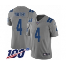Men's Indianapolis Colts #4 Adam Vinatieri Limited Gray Inverted Legend 100th Season Football Jersey