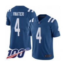 Men's Indianapolis Colts #4 Adam Vinatieri Royal Blue Team Color Vapor Untouchable Limited Player 100th Season Football Jersey