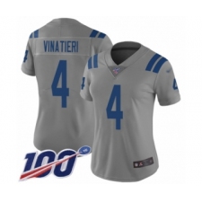Women's Indianapolis Colts #4 Adam Vinatieri Limited Gray Inverted Legend 100th Season Football Jersey