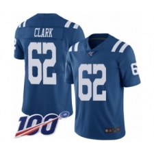 Men's Indianapolis Colts #62 Le'Raven Clark Limited Royal Blue Rush Vapor Untouchable 100th Season Football Jersey