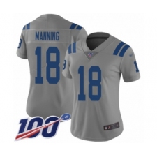 Women's Indianapolis Colts #18 Peyton Manning Limited Gray Inverted Legend 100th Season Football Jersey