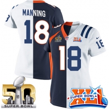 Women's Nike Indianapolis Colts #18 Peyton Manning Elite White/Navy Blue Split Fashion Super Bowl XLI & Super Bowl L NFL Jersey