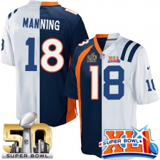 Youth Nike Indianapolis Colts #18 Peyton Manning Elite White/Navy Blue Split Fashion Super Bowl XLI & Super Bowl L NFL Jersey