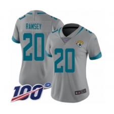 Women's Nike Jacksonville Jaguars #20 Jalen Ramsey Silver Inverted Legend Limited 100th Season NFL Jersey