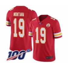 Men's Kansas City Chiefs #19 Joe Montana Red Team Color Vapor Untouchable Limited Player 100th Season Football Jersey