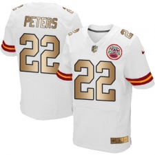 Men's Nike Kansas City Chiefs #22 Marcus Peters Elite White/Gold NFL Jersey
