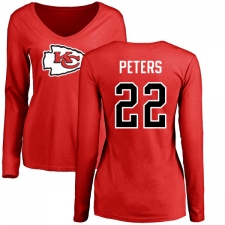 NFL Women's Nike Kansas City Chiefs #22 Marcus Peters Red Name & Number Logo Slim Fit Long Sleeve T-Shirt