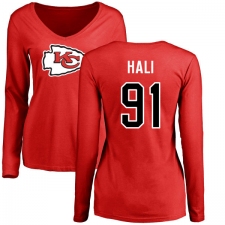 NFL Women's Nike Kansas City Chiefs #91 Tamba Hali Red Name & Number Logo Slim Fit Long Sleeve T-Shirt