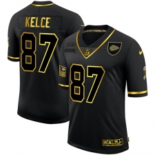Men's Kansas City Chiefs #87 Travis Kelce Olive Gold Nike 2020 Salute To Service Limited Jersey