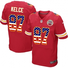 Men's Nike Kansas City Chiefs #87 Travis Kelce Elite Red Home USA Flag Fashion NFL Jersey
