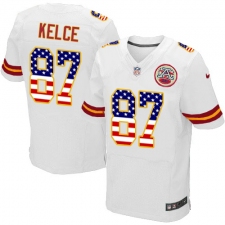 Men's Nike Kansas City Chiefs #87 Travis Kelce Elite White Road USA Flag Fashion NFL Jersey