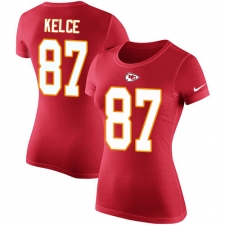 NFL Women's Nike Kansas City Chiefs #87 Travis Kelce Red Rush Pride Name & Number T-Shirt