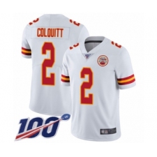 Men's Kansas City Chiefs #2 Dustin Colquitt White Vapor Untouchable Limited Player 100th Season Football Jersey