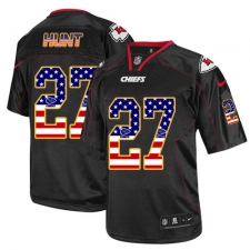 Men's Nike Kansas City Chiefs #27 Kareem Hunt Elite Black USA Flag Fashion NFL Jersey