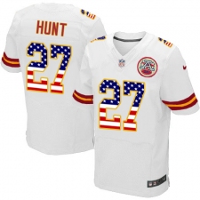Men's Nike Kansas City Chiefs #27 Kareem Hunt Elite White Road USA Flag Fashion NFL Jersey